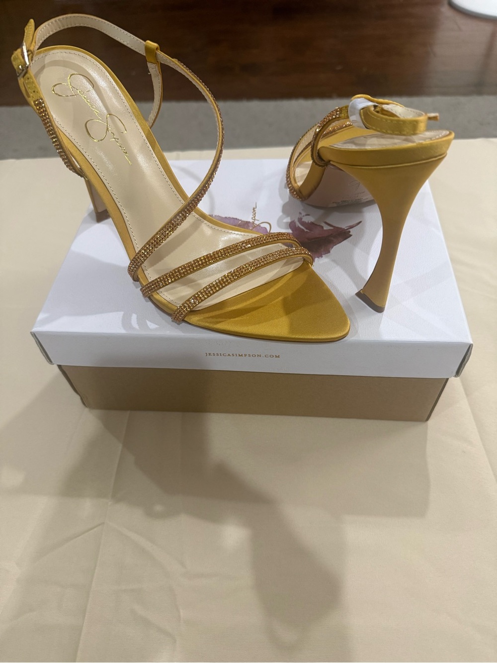 Jessica Simpson Yellow Strappy Rhinestone High Heel Sandals